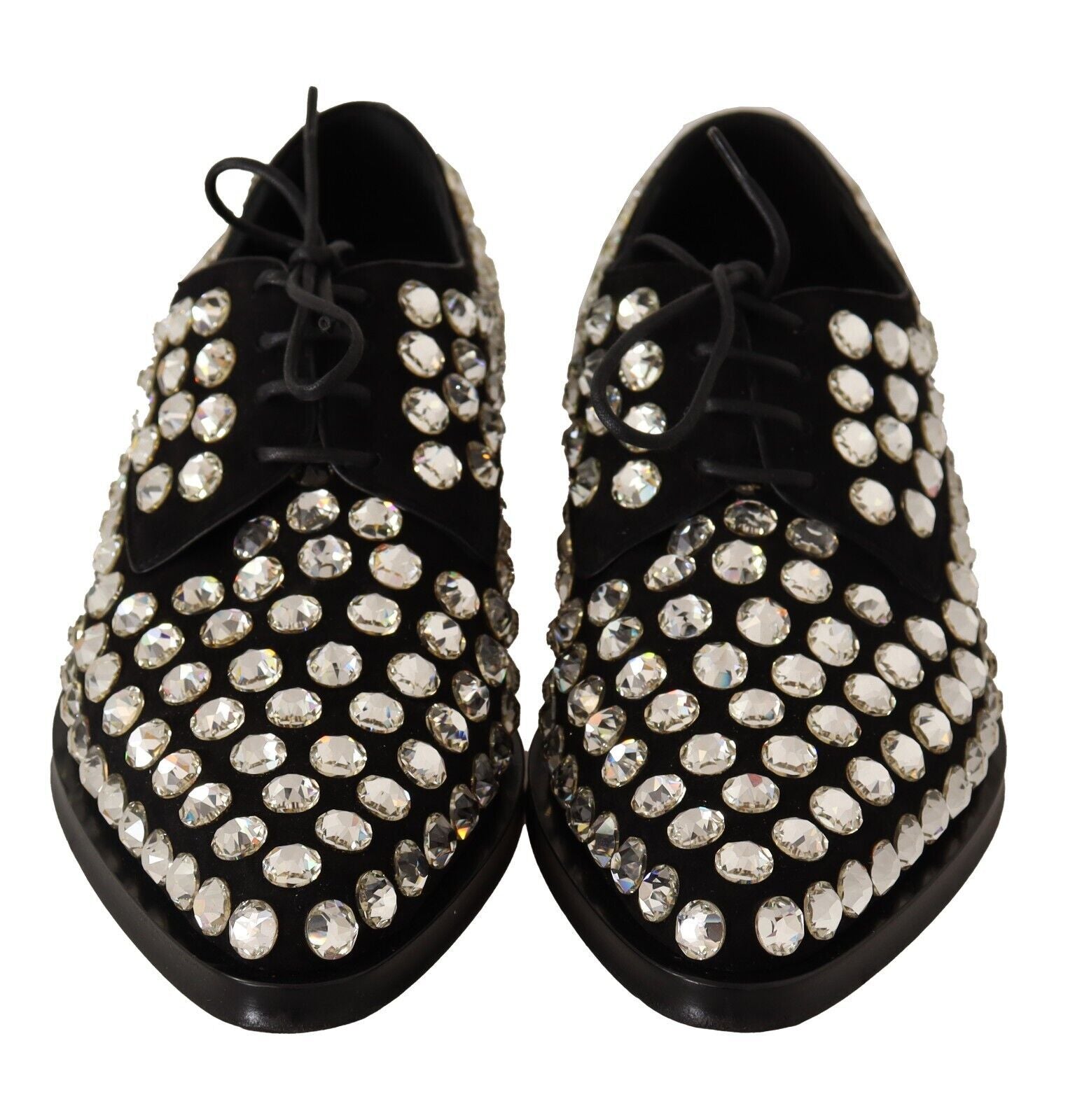 Dolce & Gabbana Black Leather Crystal Lace-Up Formal Shoes-5
