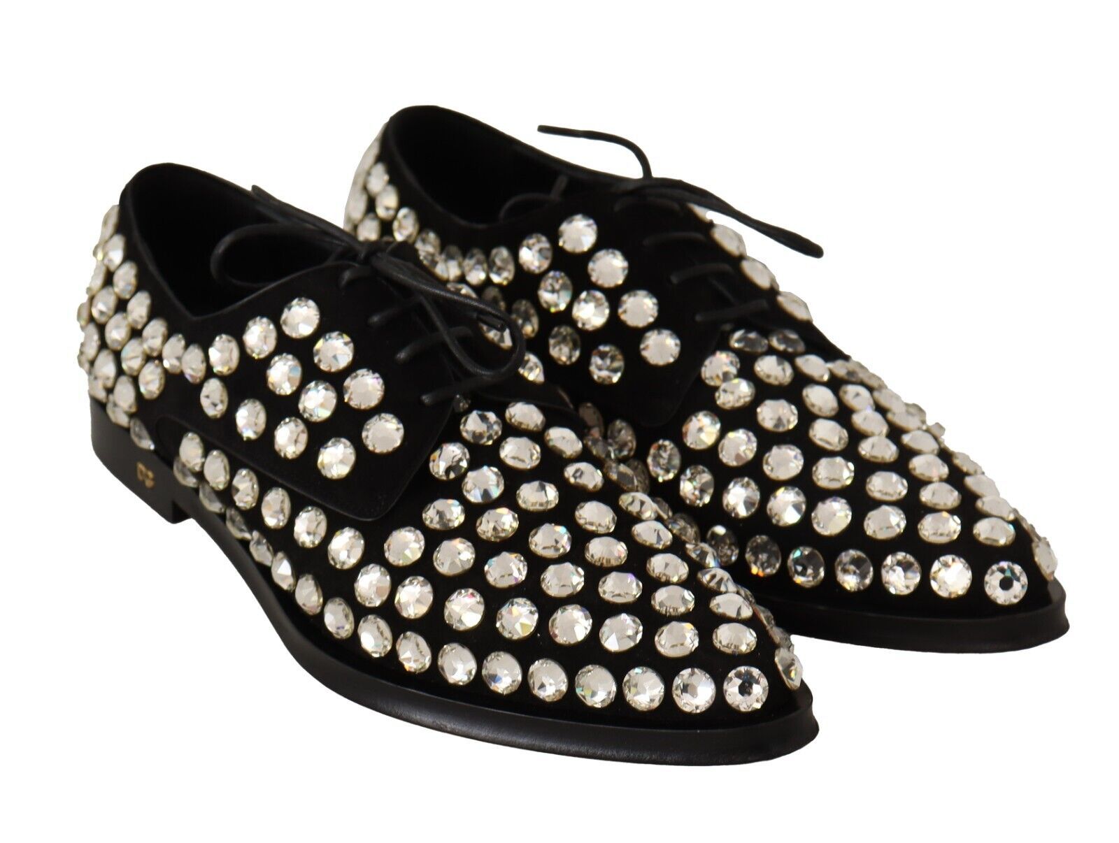 Dolce & Gabbana Black Leather Crystal Lace-Up Formal Shoes-6