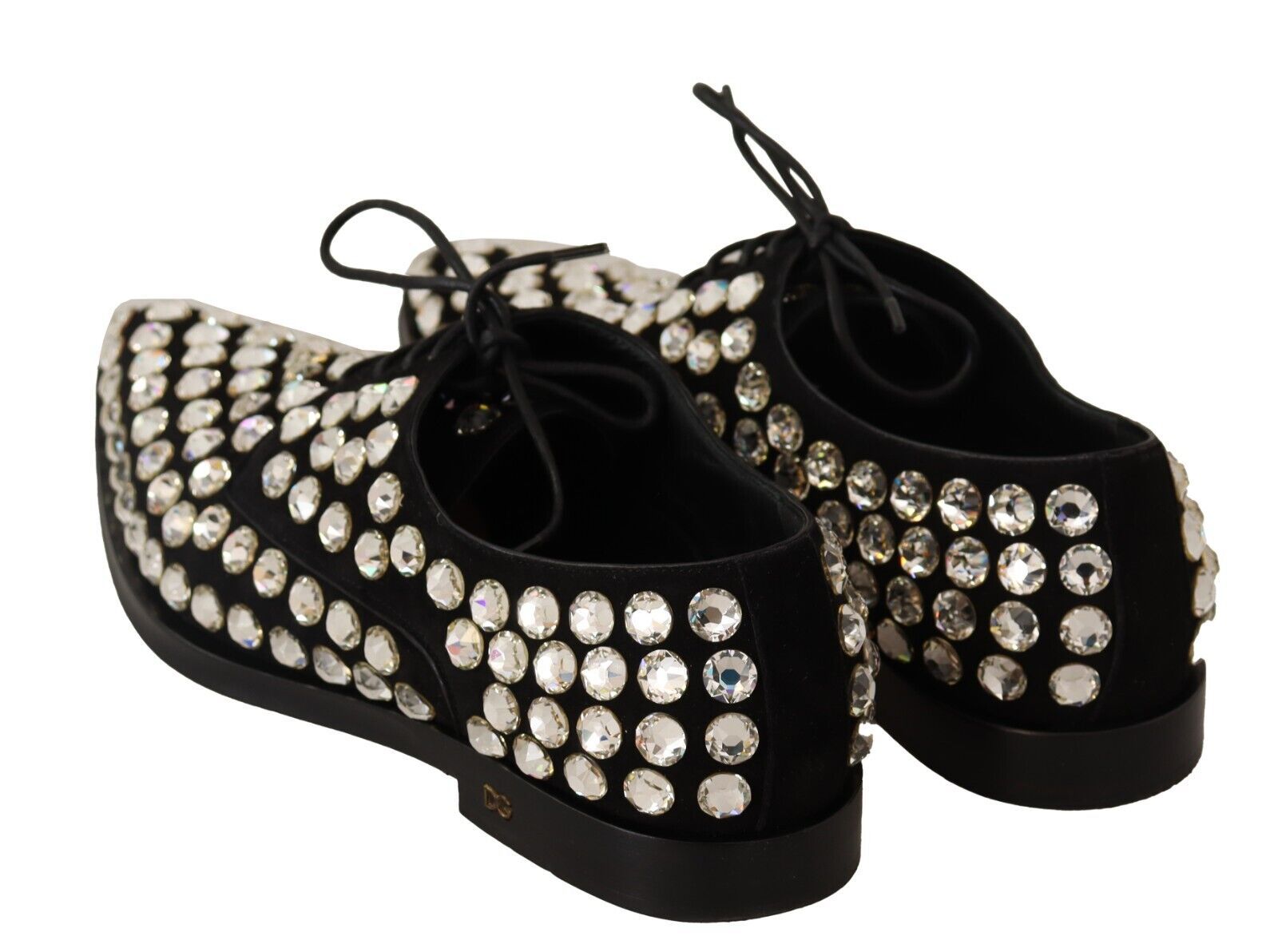 Dolce & Gabbana Black Leather Crystal Lace-Up Formal Shoes-7