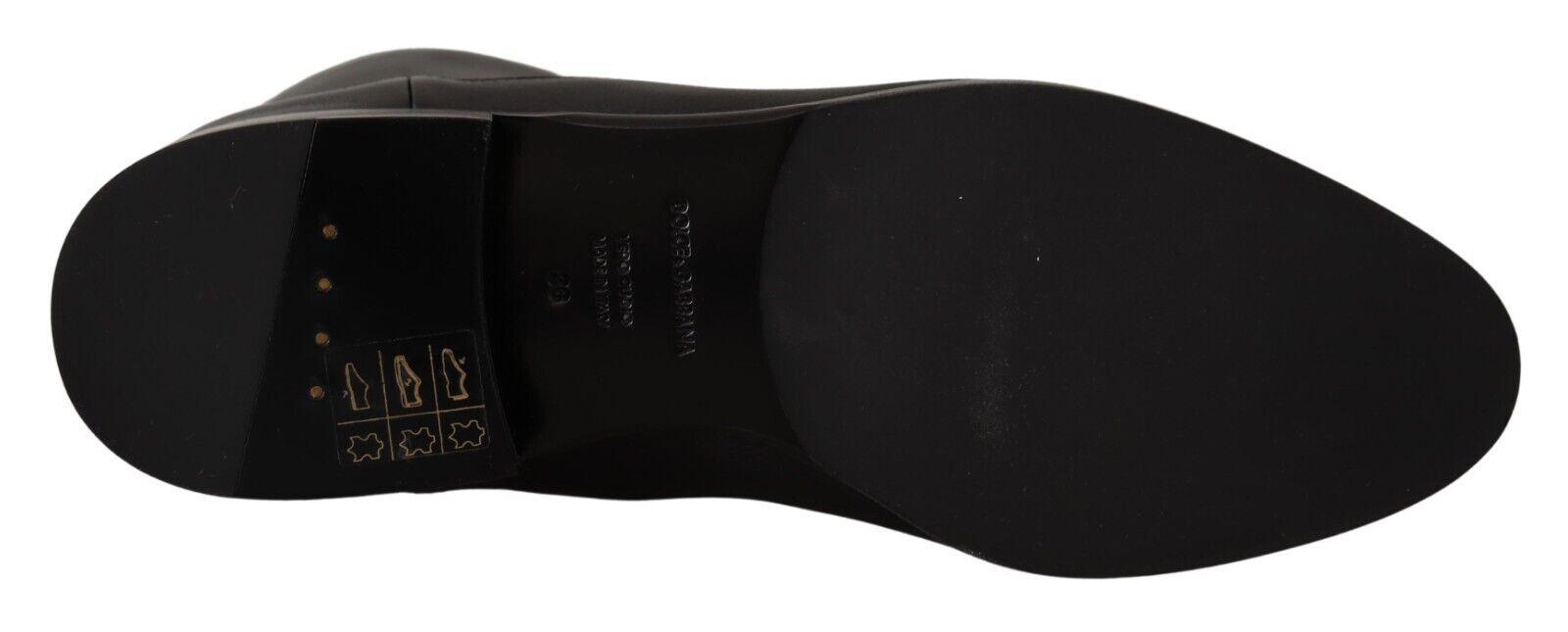 Dolce & Gabbana Black Leather Flats Logo Short Boots Shoes-6