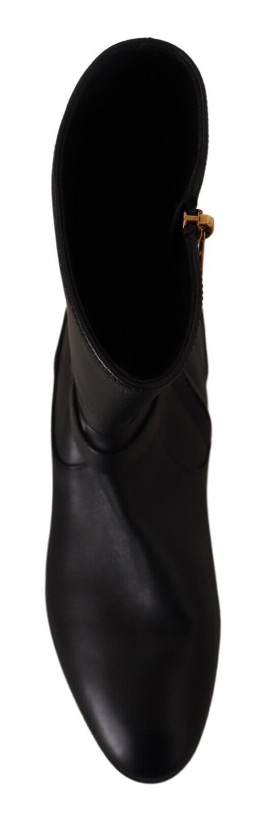 Dolce & Gabbana Black Leather Flats Logo Short Boots Shoes-7