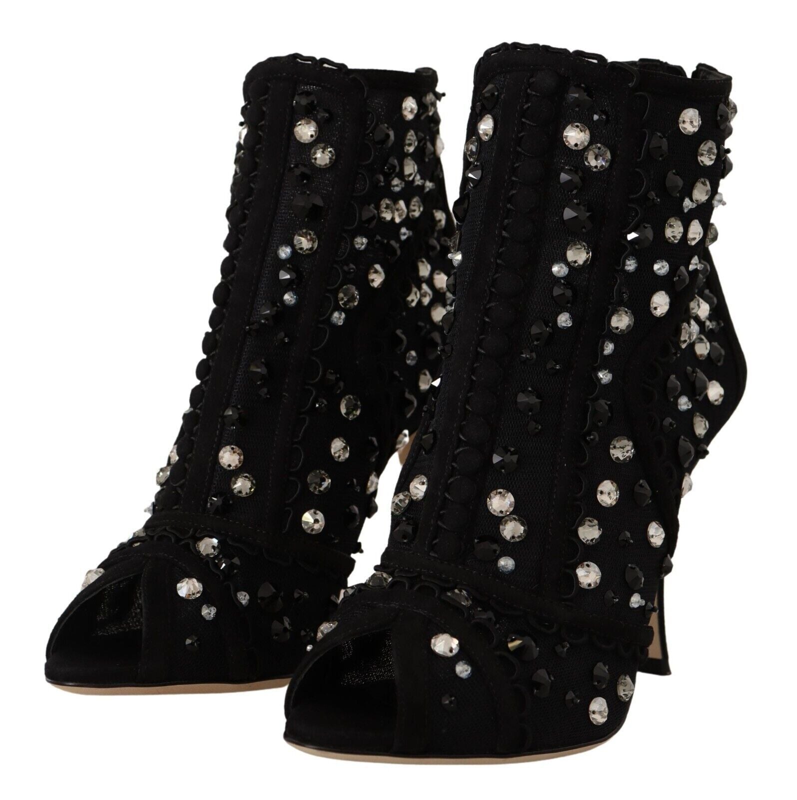 Botas cortas con cremallera y tacones de cristal negros de Dolce & Gabbana-3