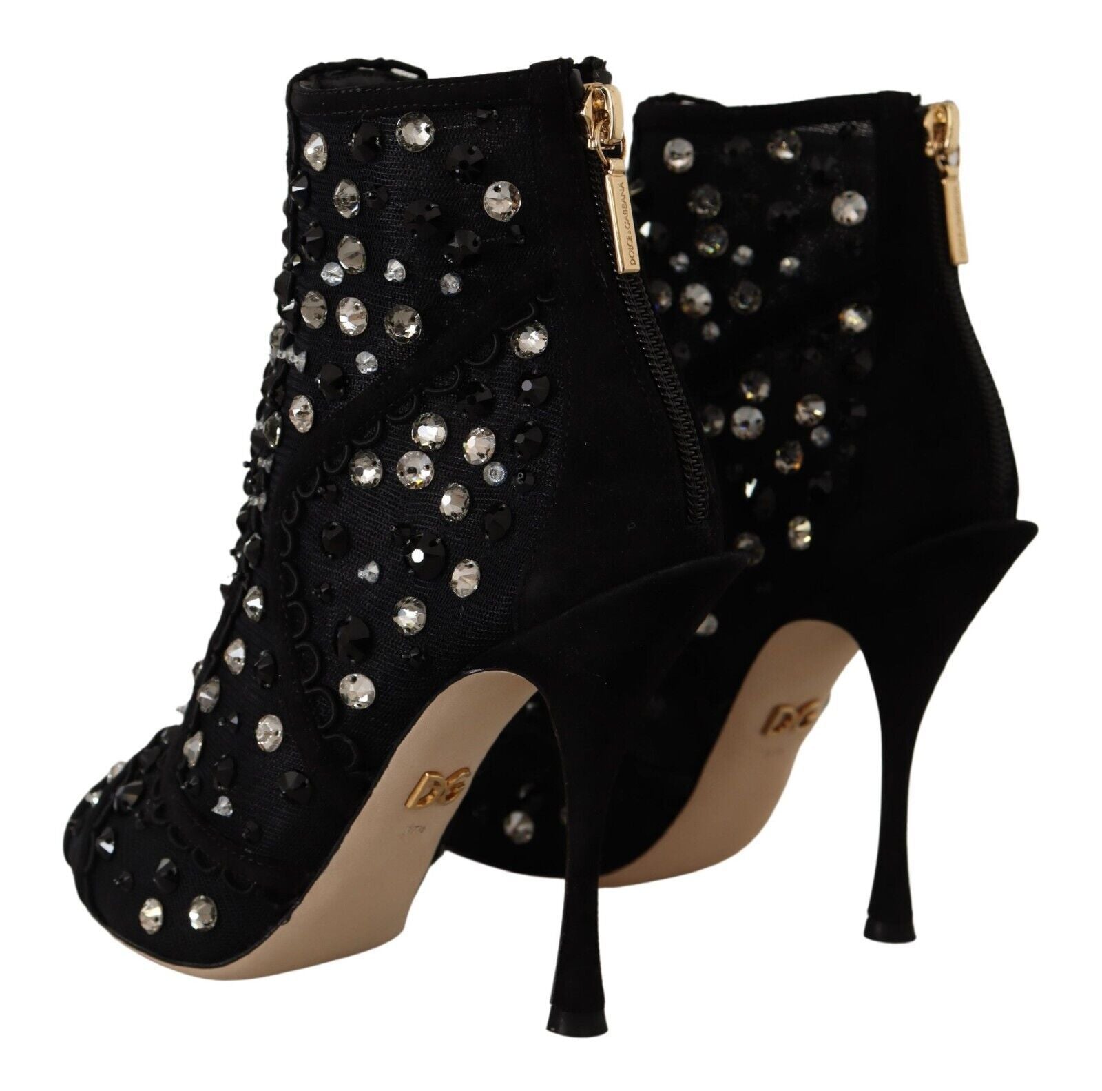 Botas cortas con cremallera y tacones de cristal negros de Dolce & Gabbana-4