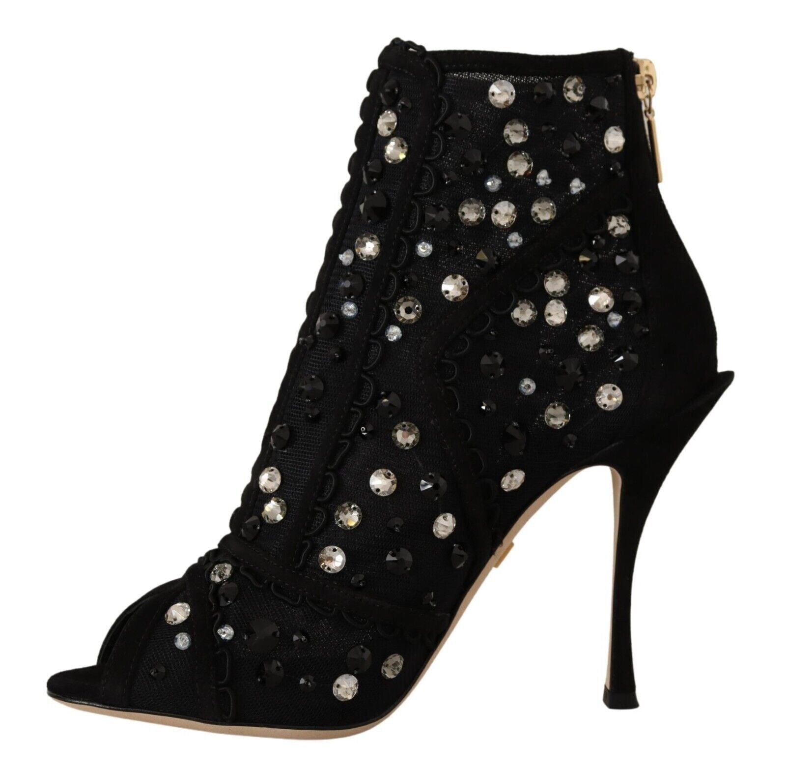 Botas cortas con cremallera y tacones de cristal negros de Dolce & Gabbana-5