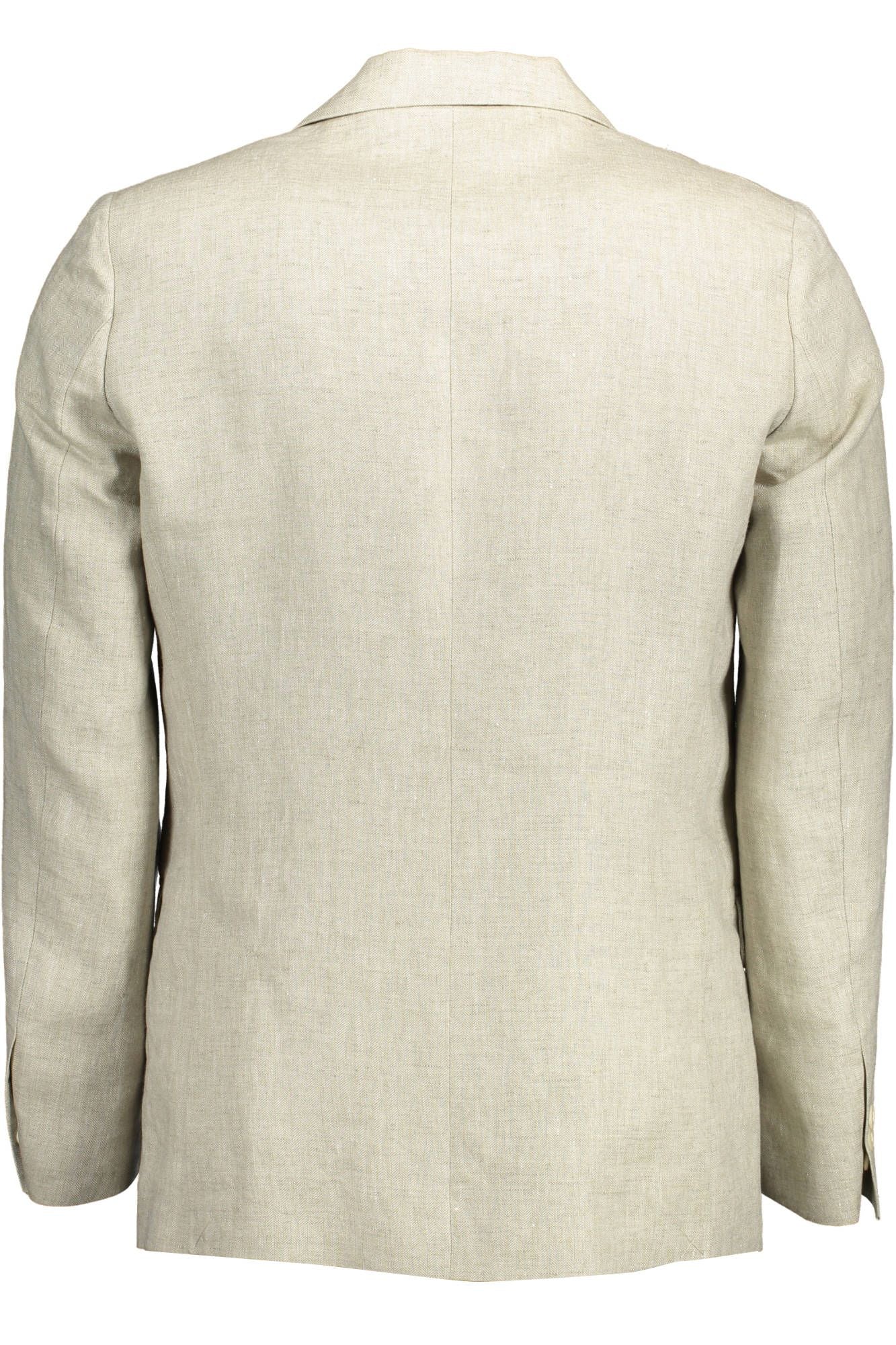 Gant Classic Linen Jacket in Beige with Logo Details-2