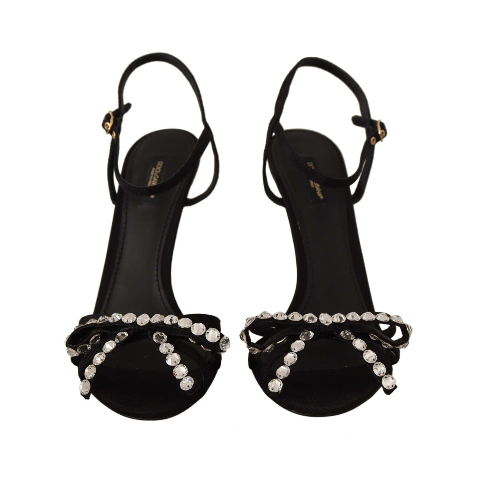 Dolce & Gabbana Schwarz Crystals Knöchelriemen Heels Sandalen Schuhe-3