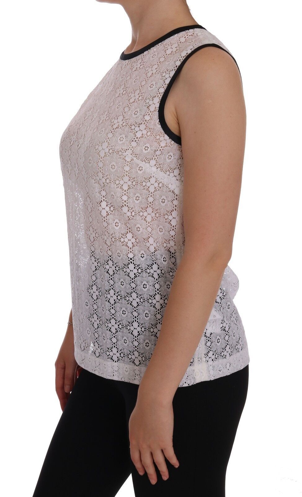 Top de tirantes de nailon con estampado floral blanco y encaje de Dolce & Gabbana-2