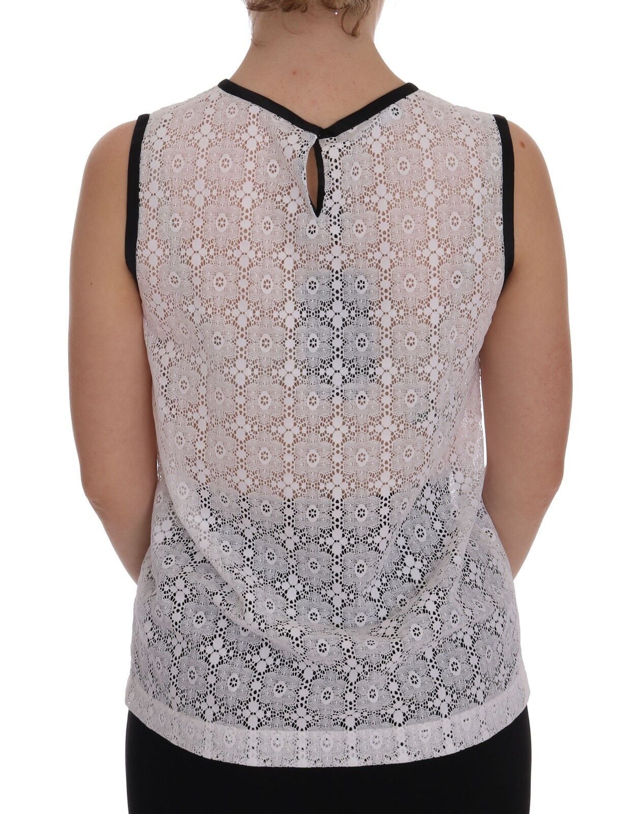 Top de tirantes de nailon con estampado floral blanco y encaje de Dolce & Gabbana-3