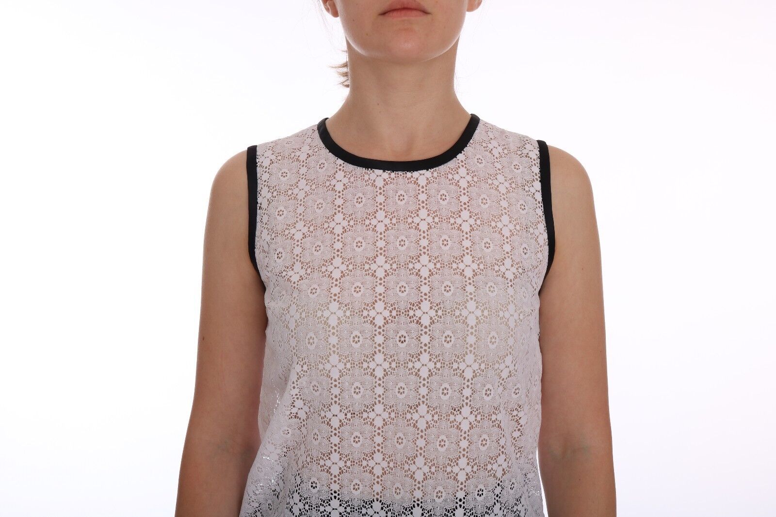 Top de tirantes de nailon con estampado floral blanco y encaje de Dolce & Gabbana-4