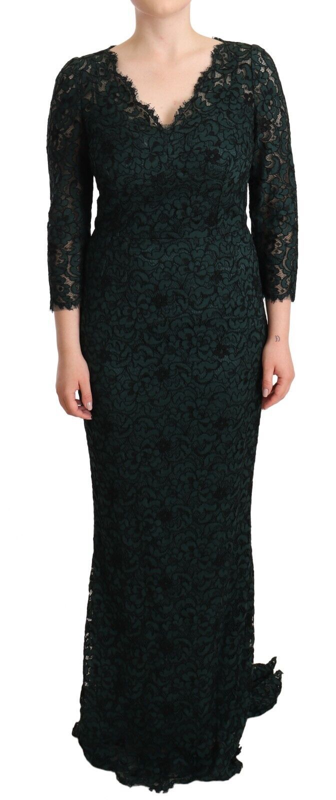 Dolce & Gabbana green floor-length maxi dress in floral lace