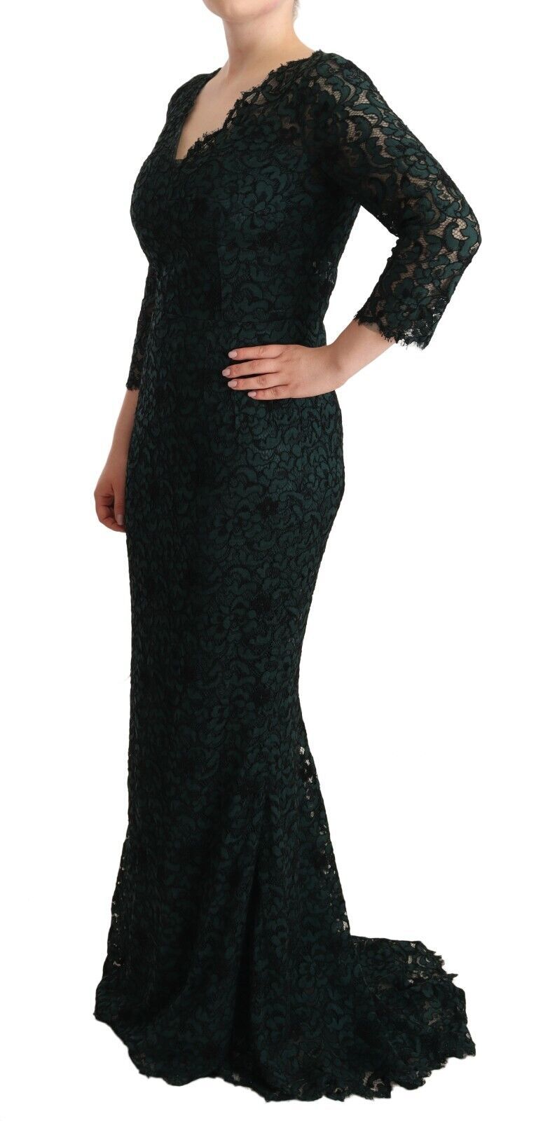 Dolce & Gabbana green floor-length maxi dress in floral lace-2