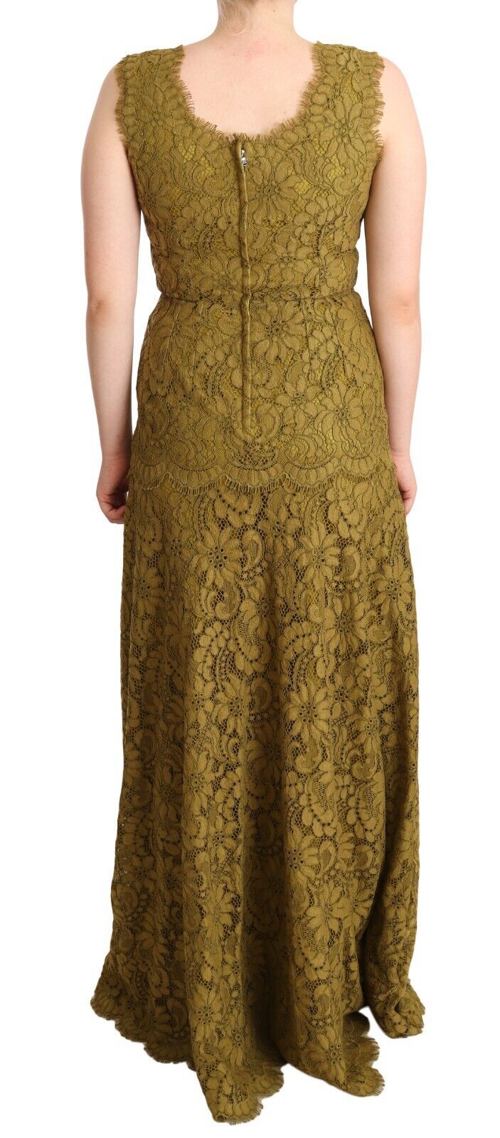 Vestido largo marrón hasta el suelo de Dolce & Gabbana con encaje floral-4
