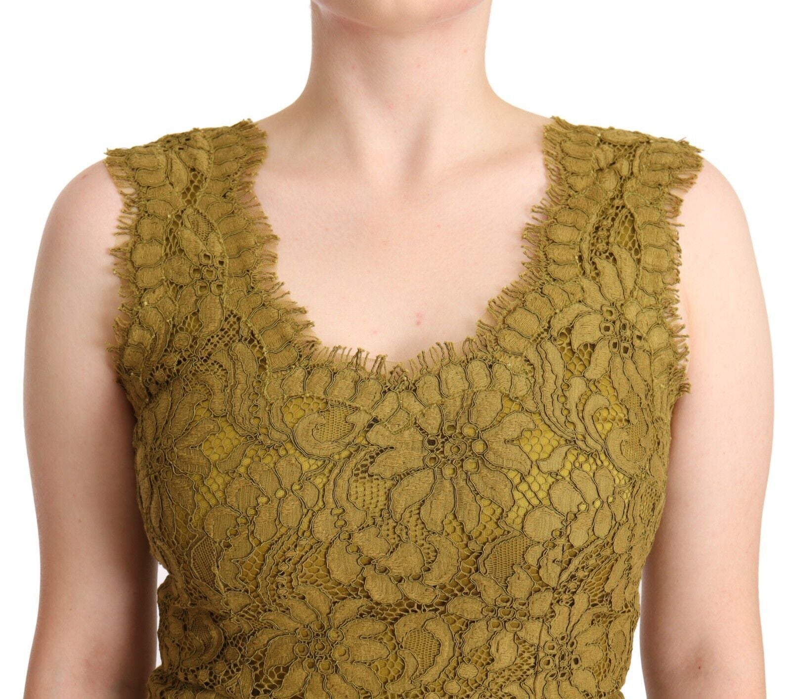 Vestido largo marrón hasta el suelo de Dolce & Gabbana con encaje floral-5