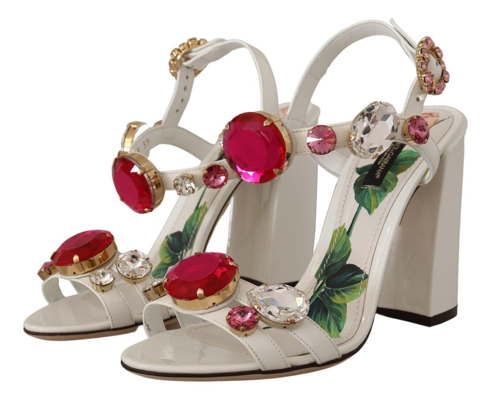 Dolce & Gabbana White Leather Crystal Keira Heels Sandals Shoes-2