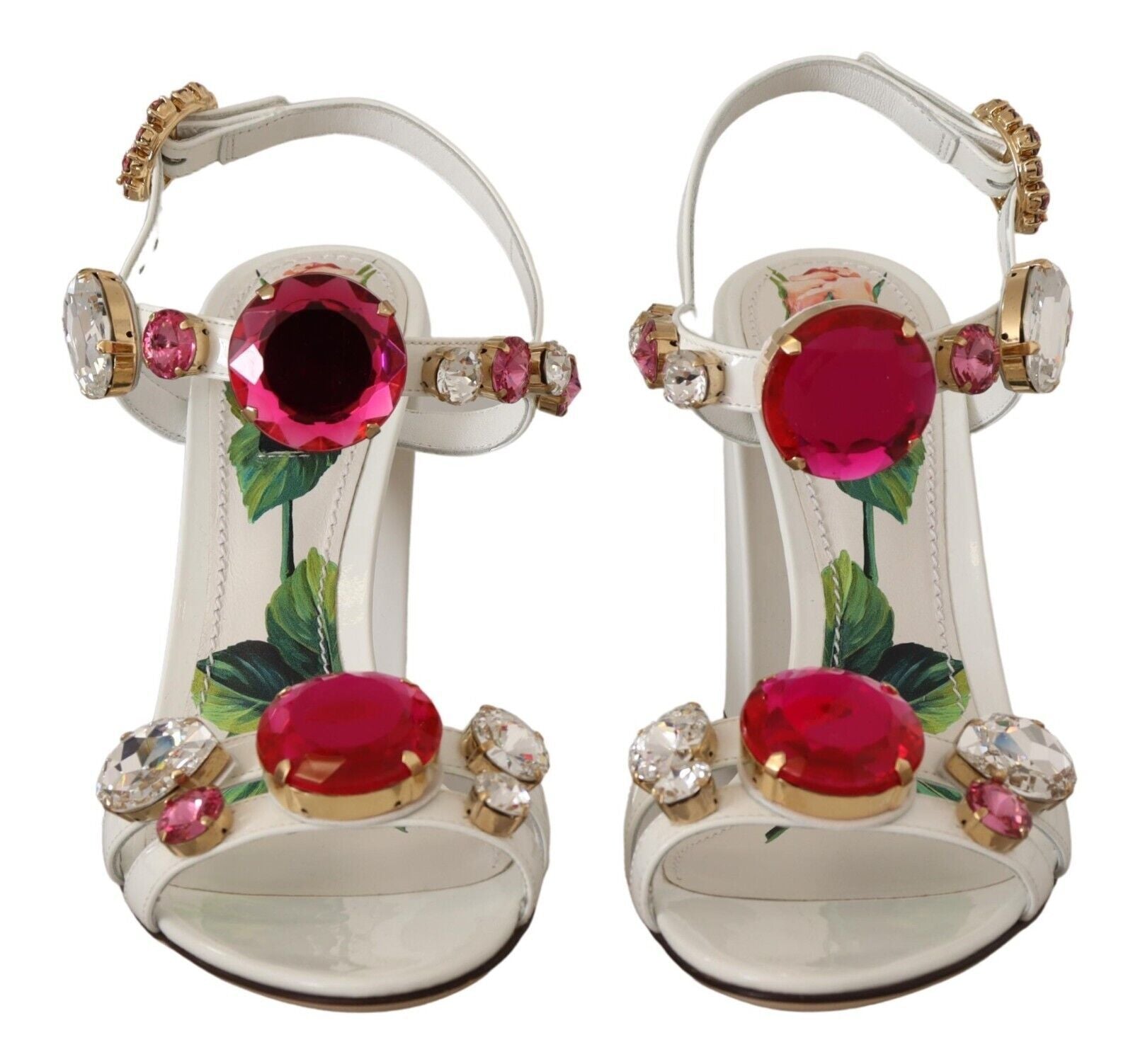 Dolce & Gabbana White Leather Crystal Keira Heels Sandals Shoes-3