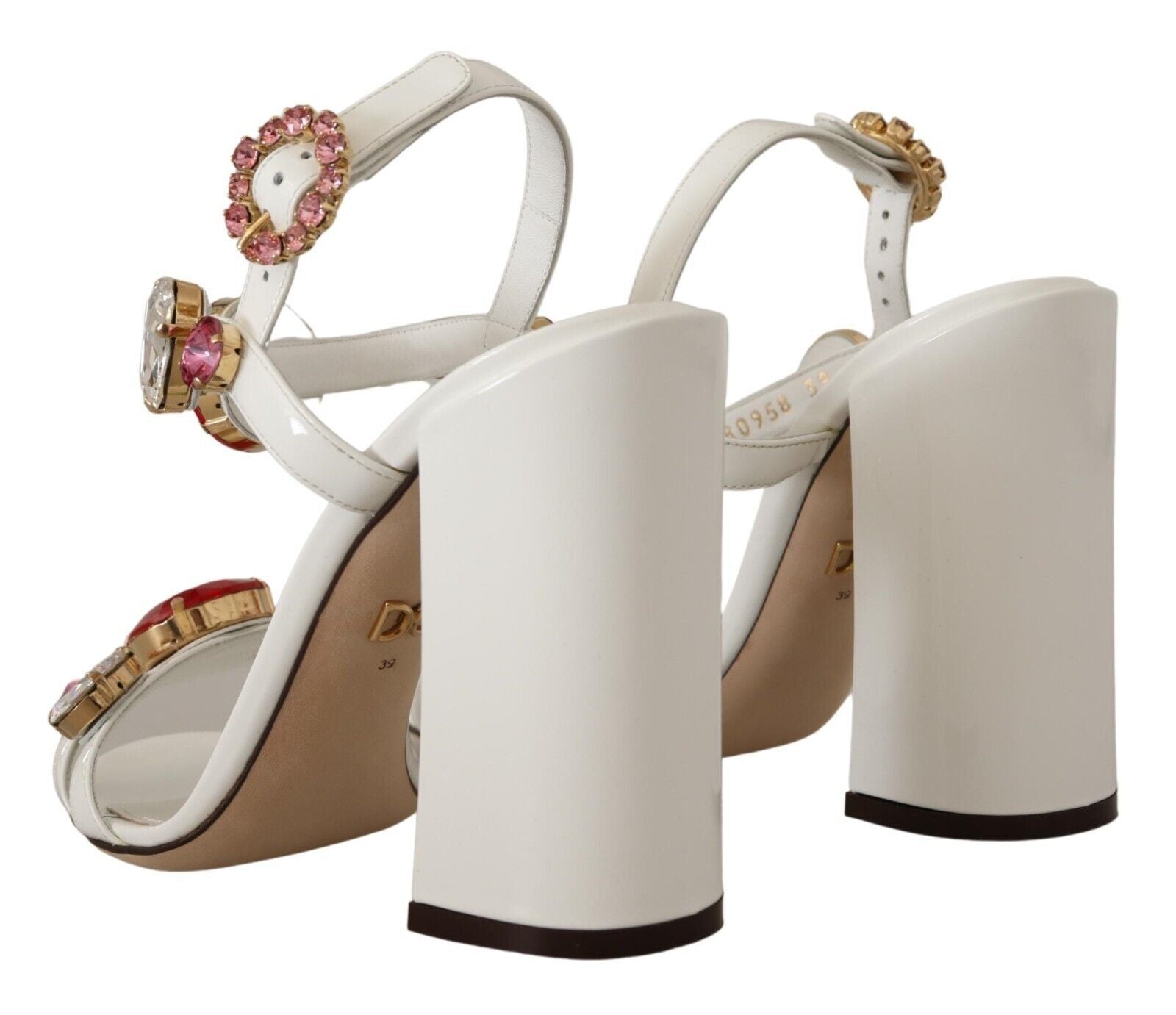 Dolce & Gabbana White Leather Crystal Keira Heels Sandals Shoes-4
