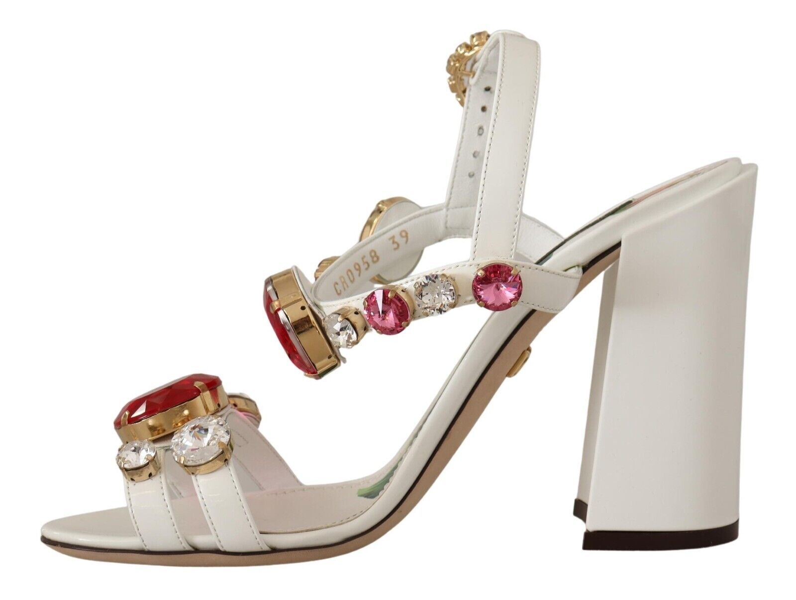 Dolce & Gabbana White Leather Crystal Keira Heels Sandals Shoes-5