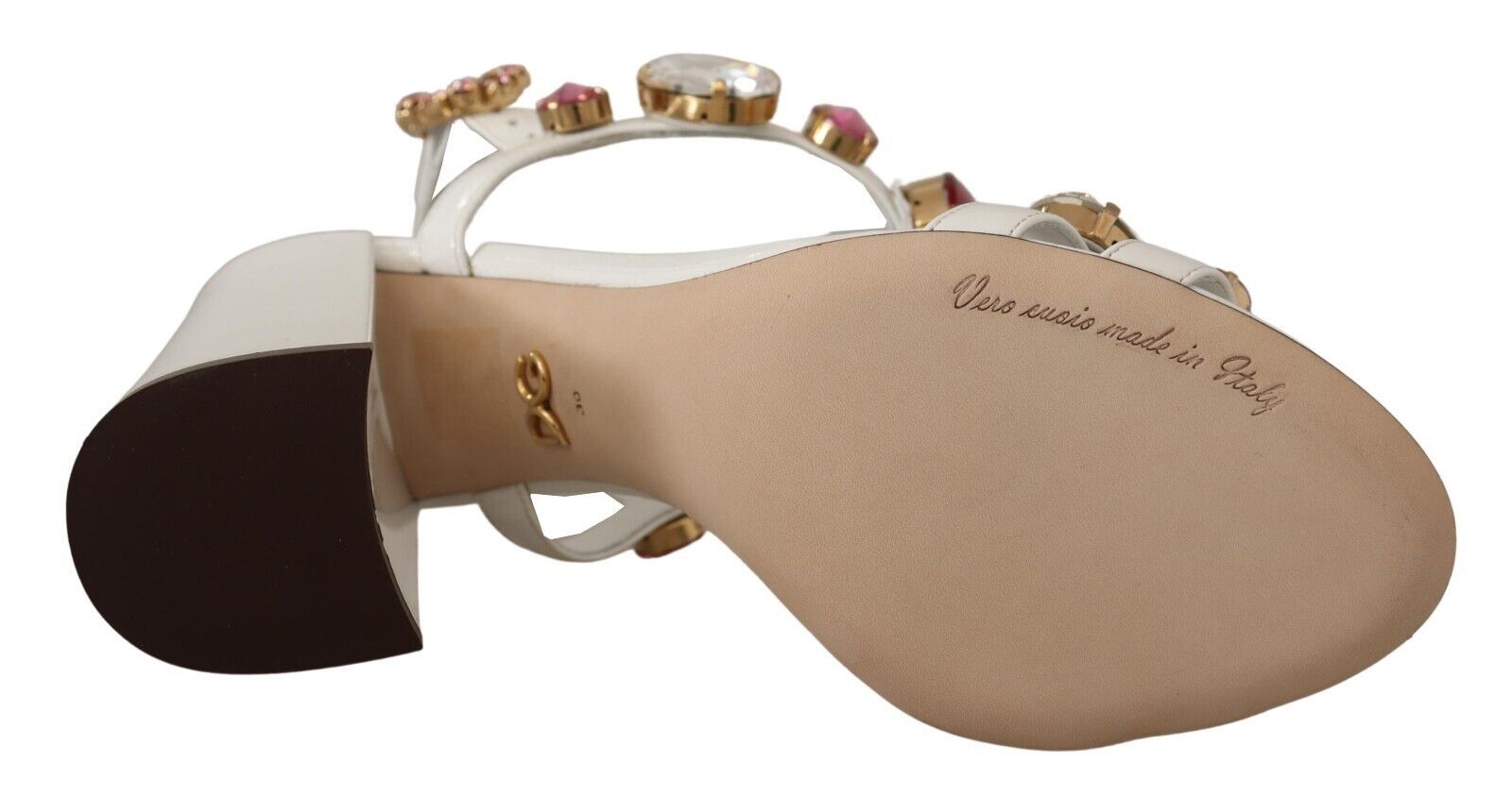 Dolce & Gabbana White Leather Crystal Keira Heels Sandals Shoes-6
