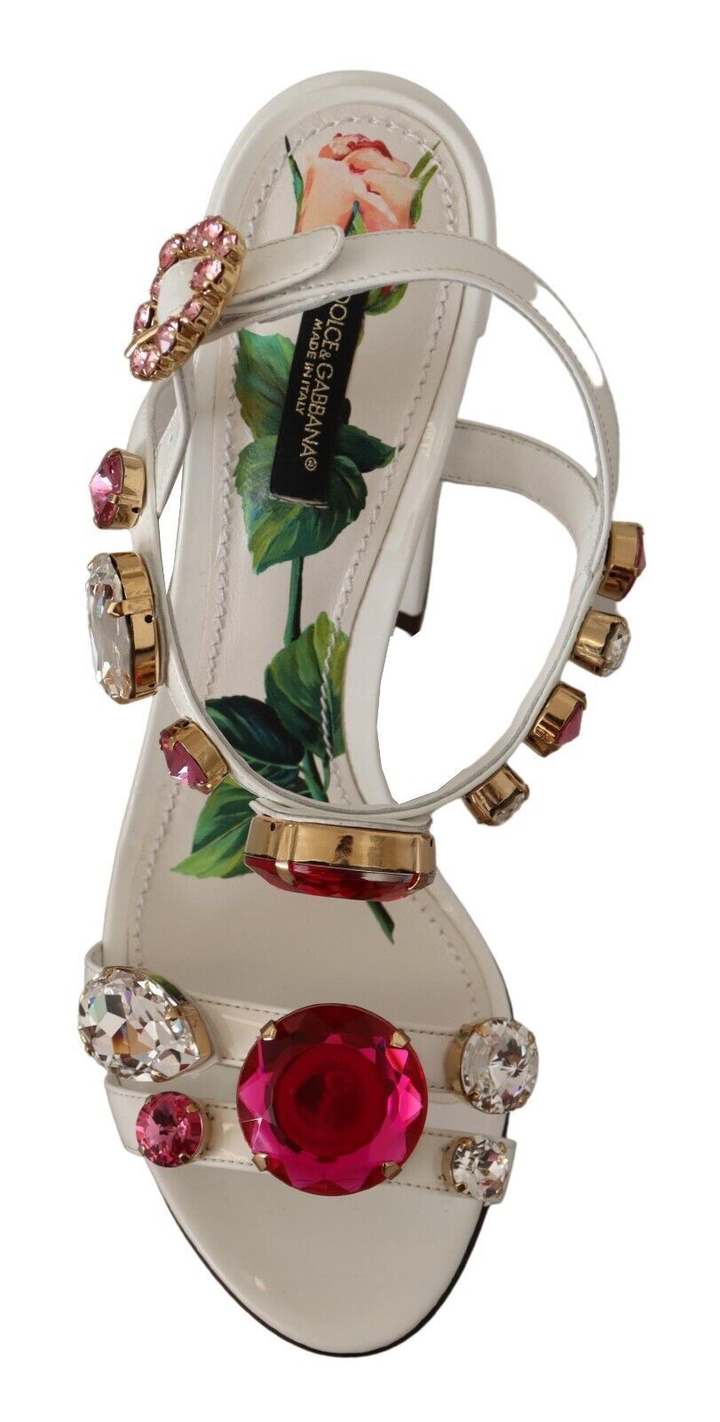 Dolce & Gabbana White Leather Crystal Keira Heels Sandals Shoes-7