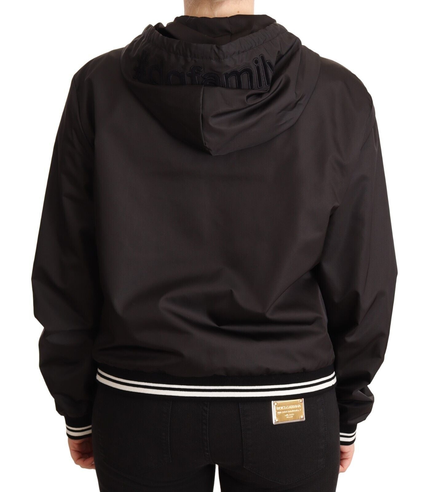 Dolce & Gabbana Black polyester bomber jacket with hood and zipper-3