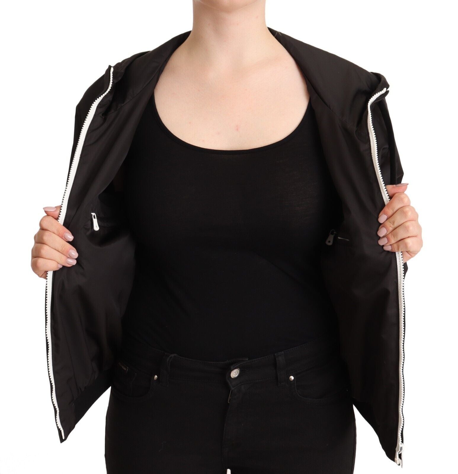 Dolce & Gabbana Black polyester bomber jacket with hood and zipper-4