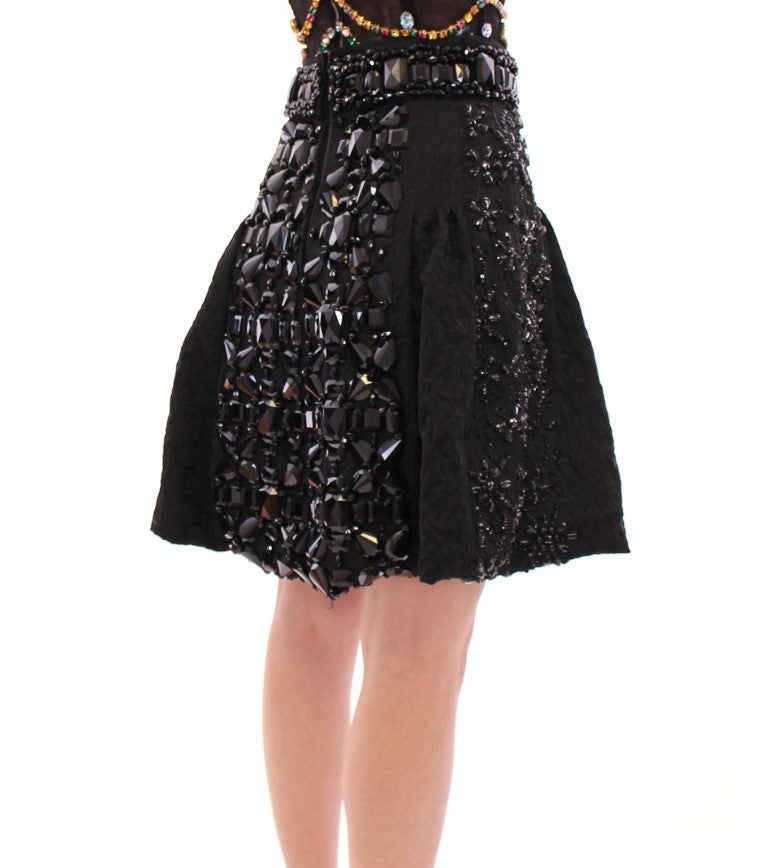 Dolce & Gabbana Black Crystal Handmade Over-the-Knee Skirt-4
