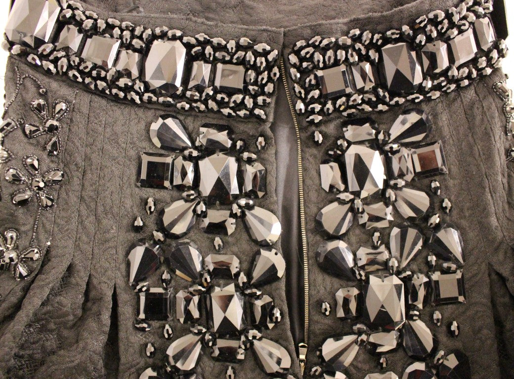 Dolce & Gabbana Black Crystal Handmade Over-the-Knee Skirt-7