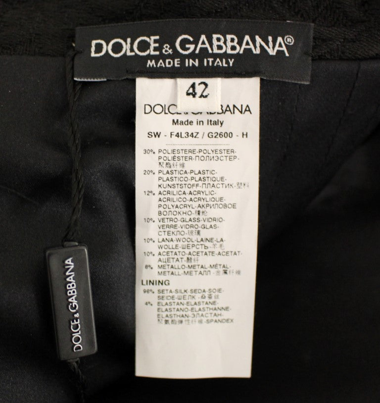 Dolce & Gabbana Black Crystal Handmade Over-the-Knee Skirt-8