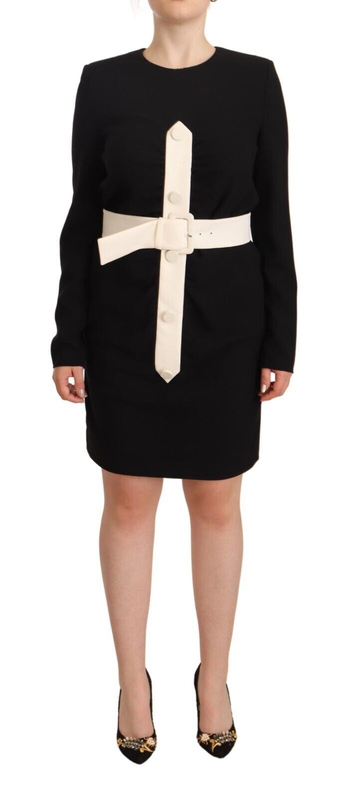 Givenchy black long-sleeved wool sheath dress with belt-1