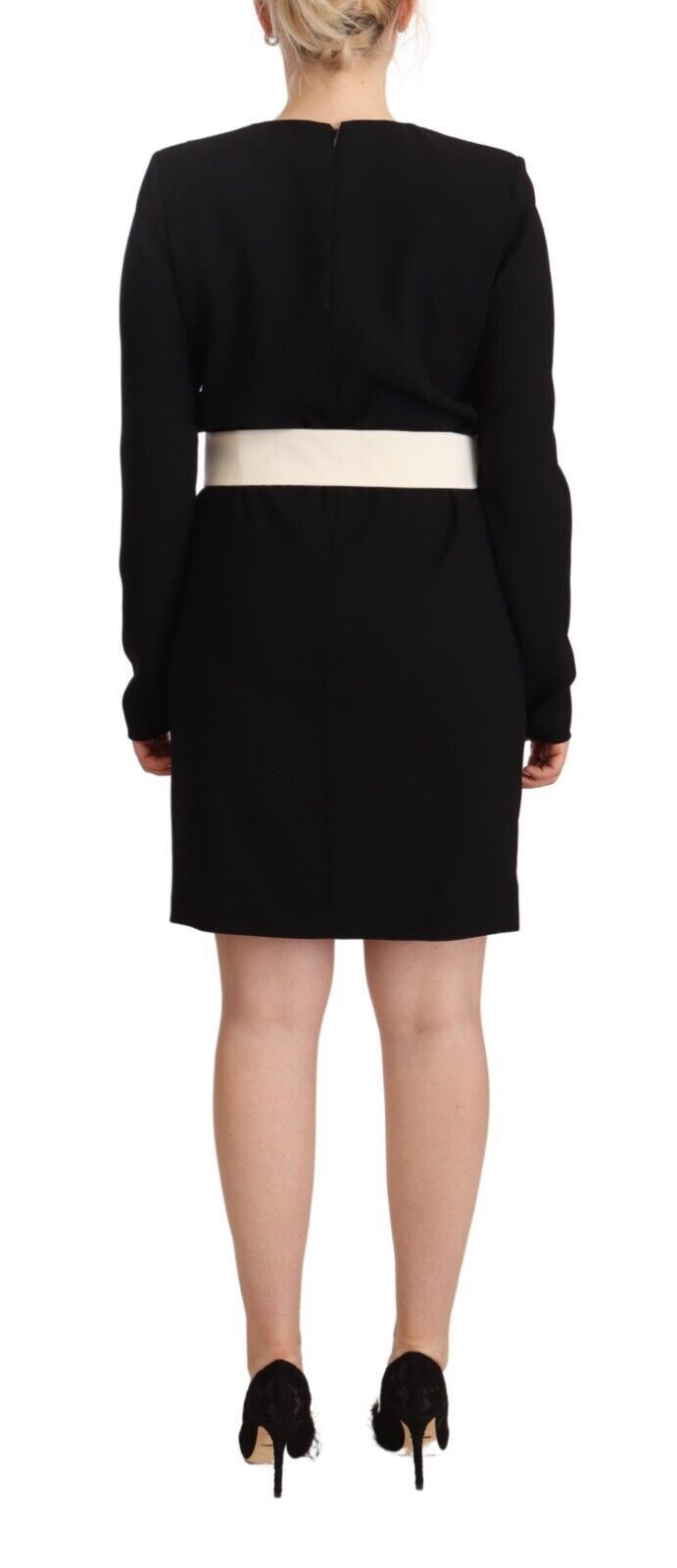 Givenchy black long-sleeved wool sheath dress with belt-3