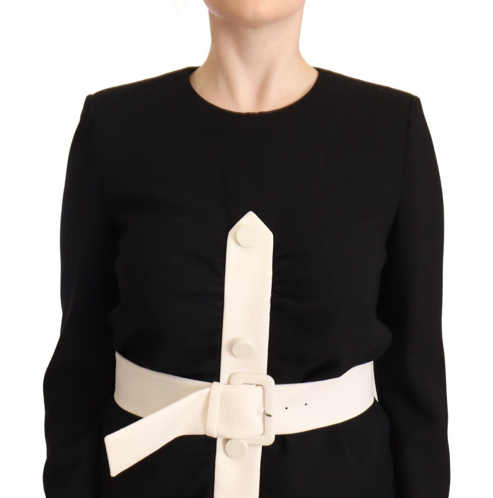 Givenchy black long-sleeved wool sheath dress with belt-4