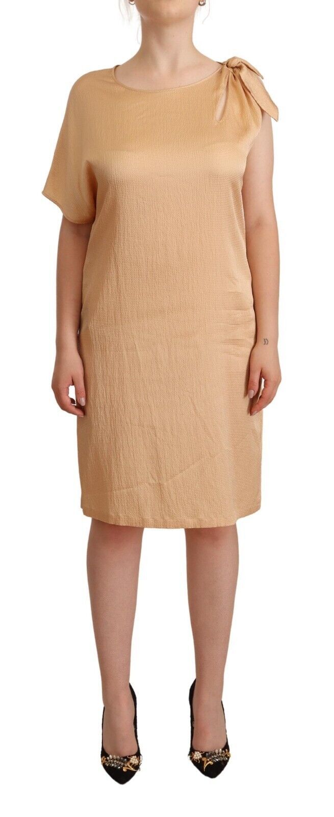 Moschino Beige One-Sleeved Knee-Length Sheath Dress