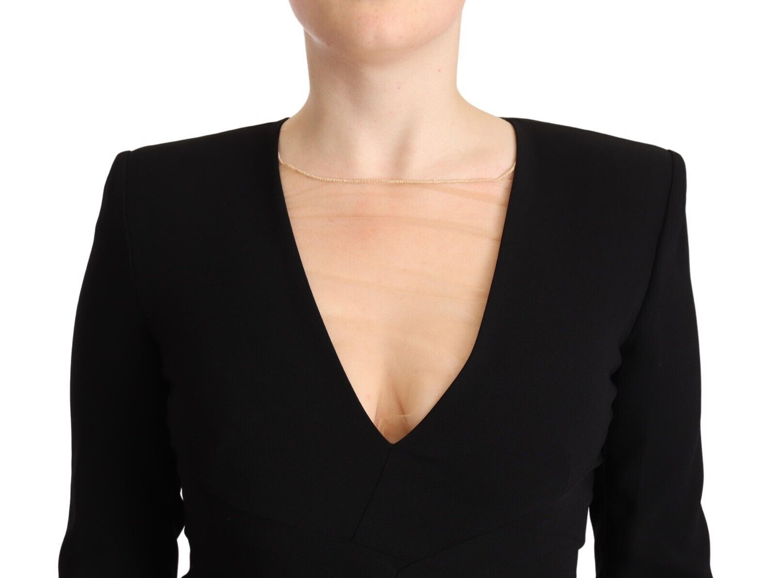 Dsquared² Black long-sleeved mini sheath dress with deep V-neck-4