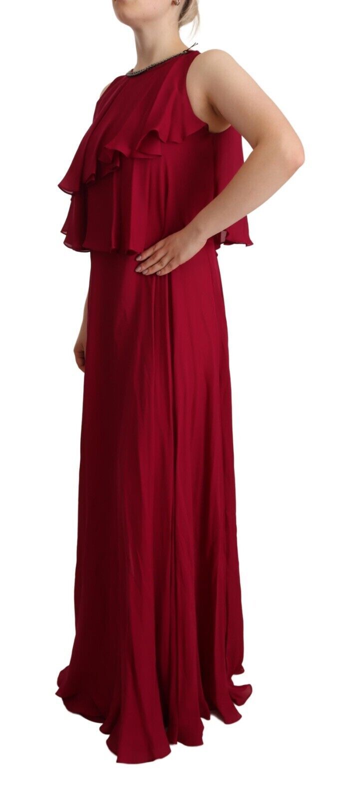 PLEIN SUD Orchid Silk Sleeveless Long Maxi Ruffled Slide Dress-3