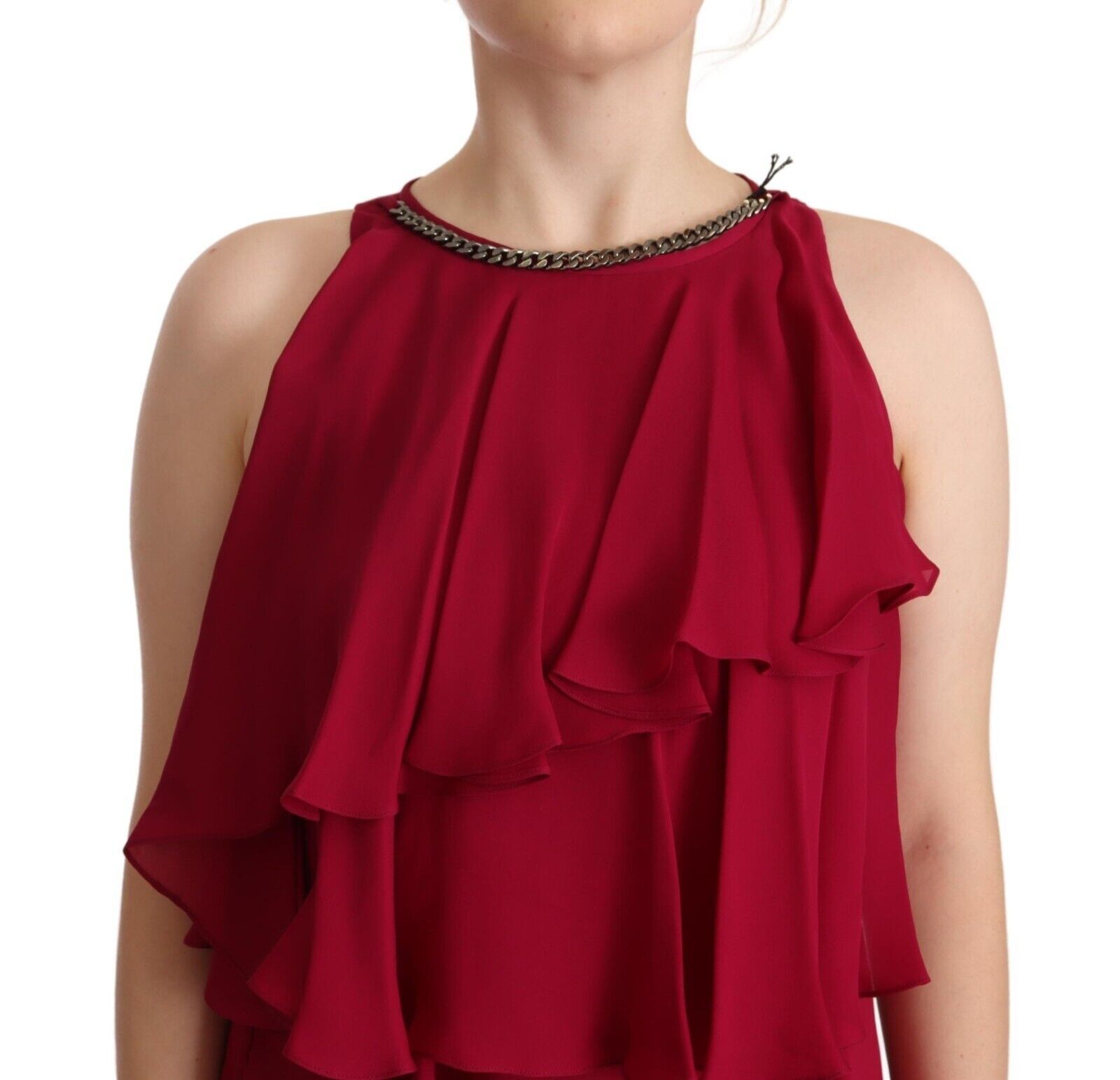 PLEIN SUD Orchid Silk Sleeveless Long Maxi Ruffled Slide Dress-5