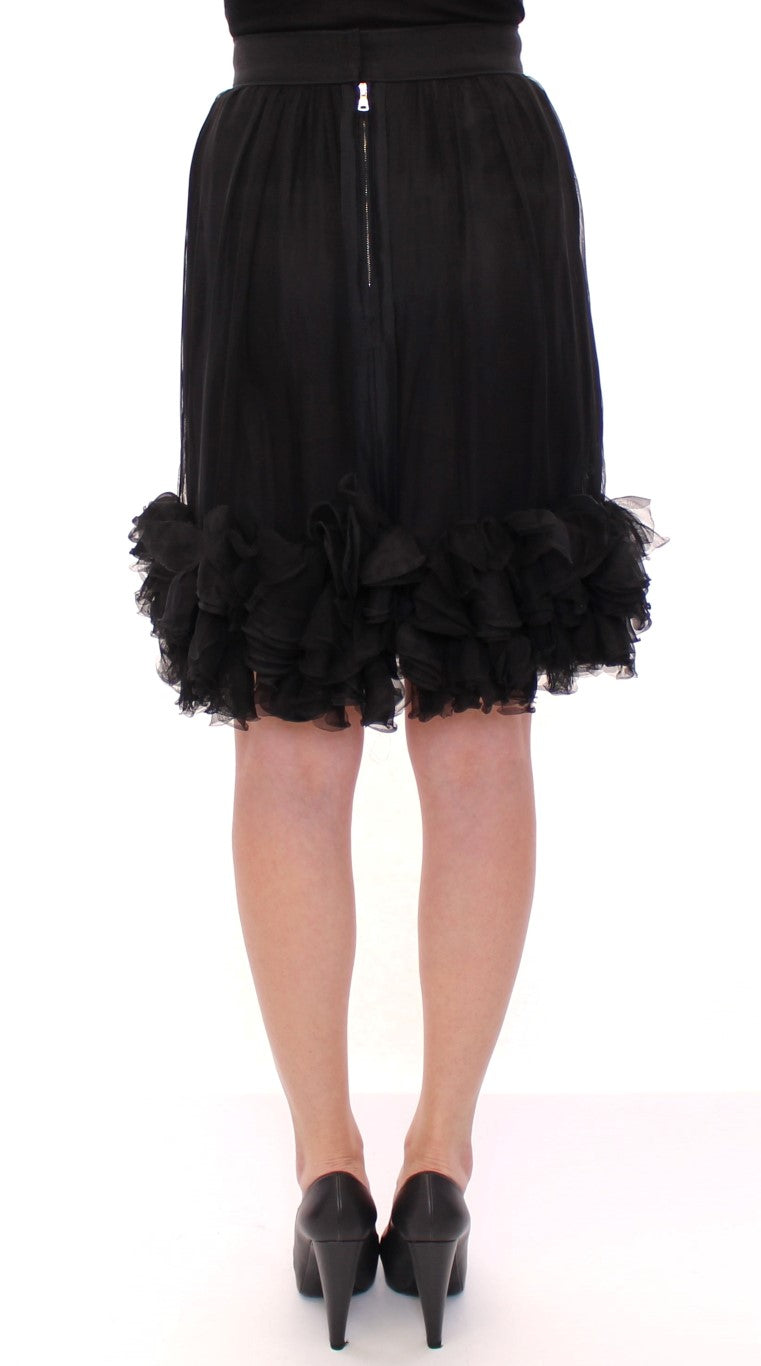 Dolce & Gabbana Black sheer silk skirt above the knees-3
