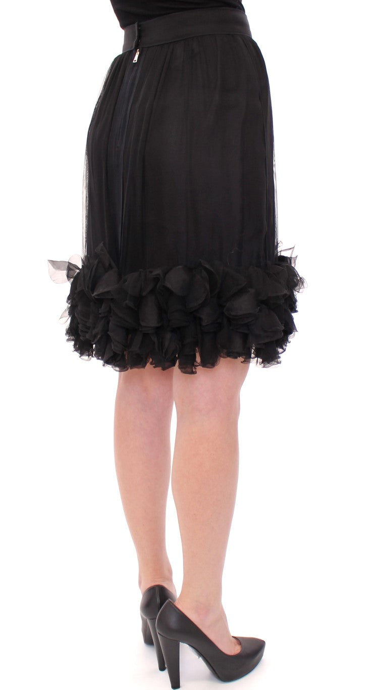 Dolce & Gabbana Black sheer silk skirt above the knees-4
