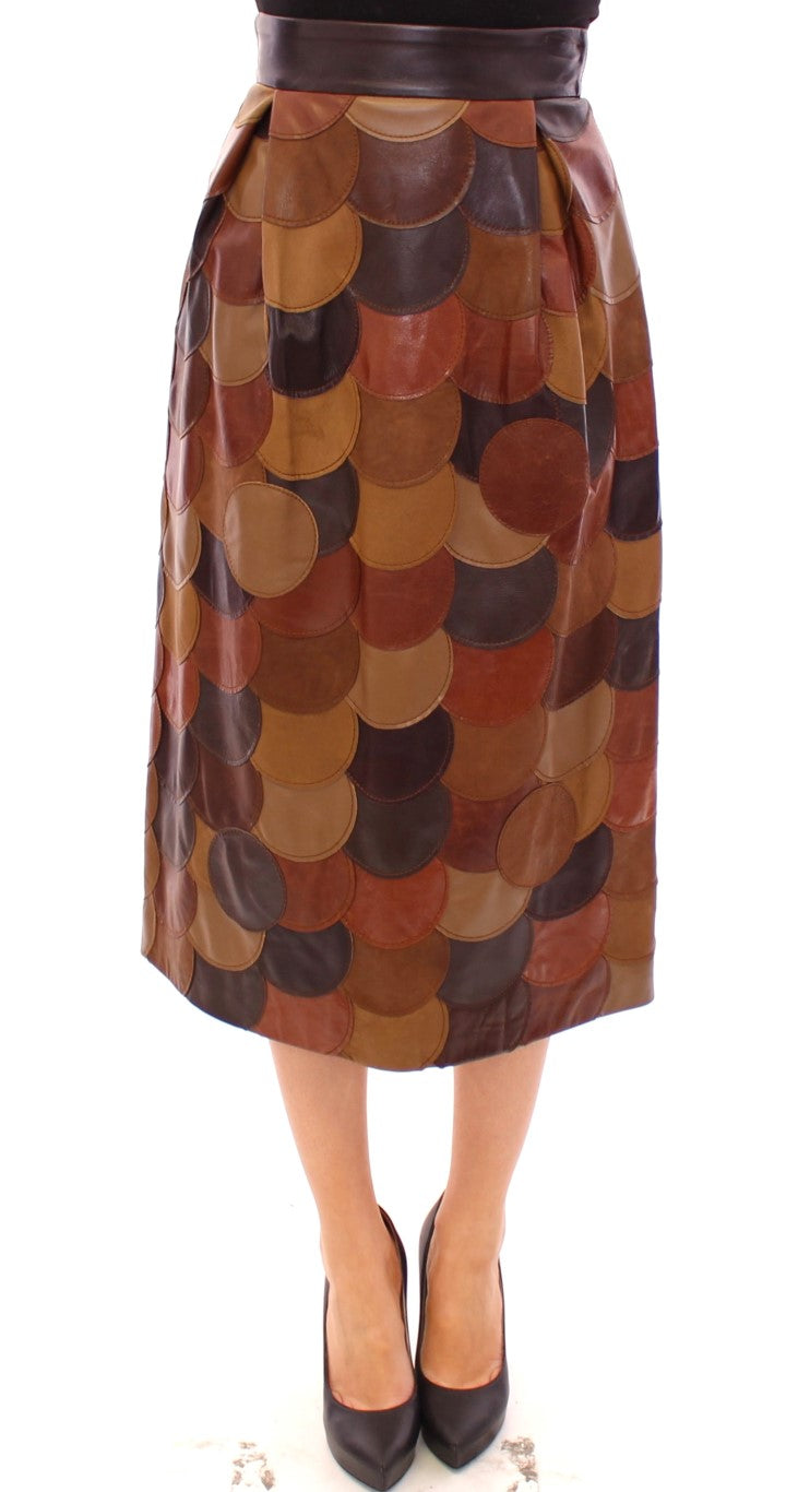 Dolce & Gabbana brown straight skirt in patchwork leather