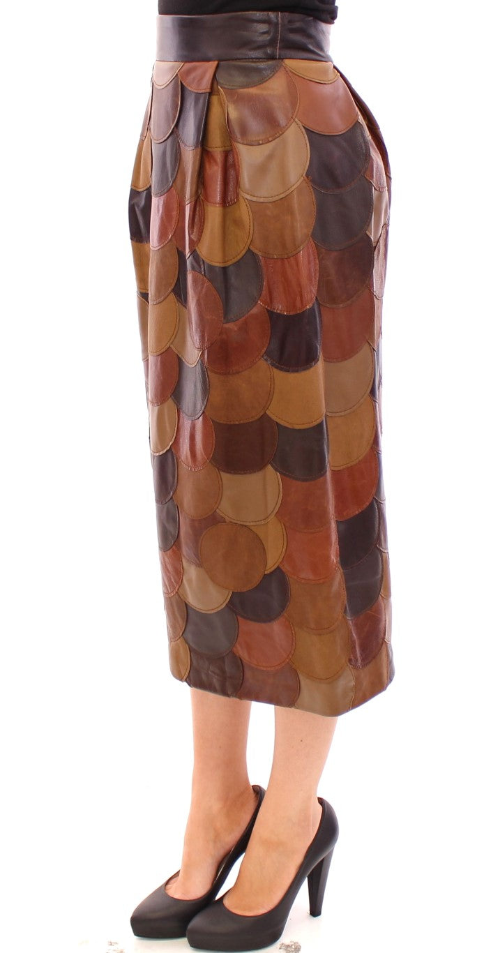 Dolce & Gabbana brown straight skirt in patchwork leather-2