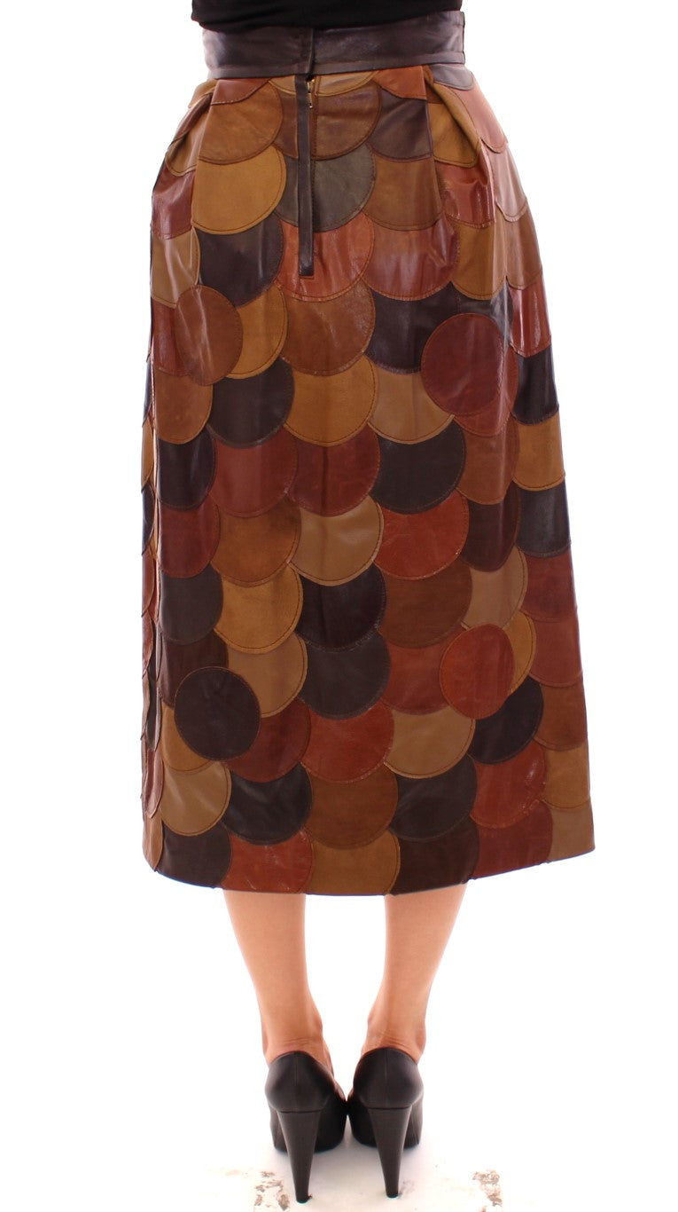 Dolce & Gabbana brown straight skirt in patchwork leather-3