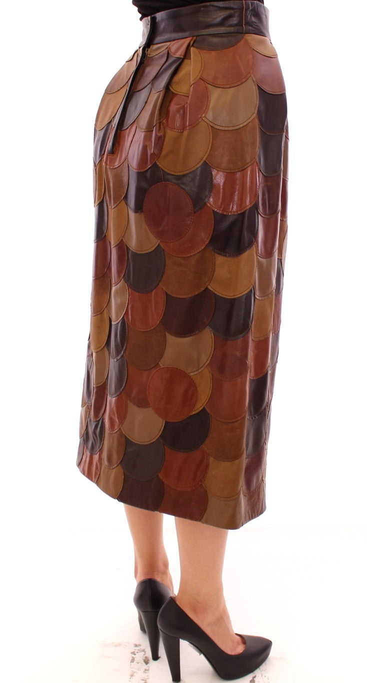 Dolce & Gabbana brown straight skirt in patchwork leather-4