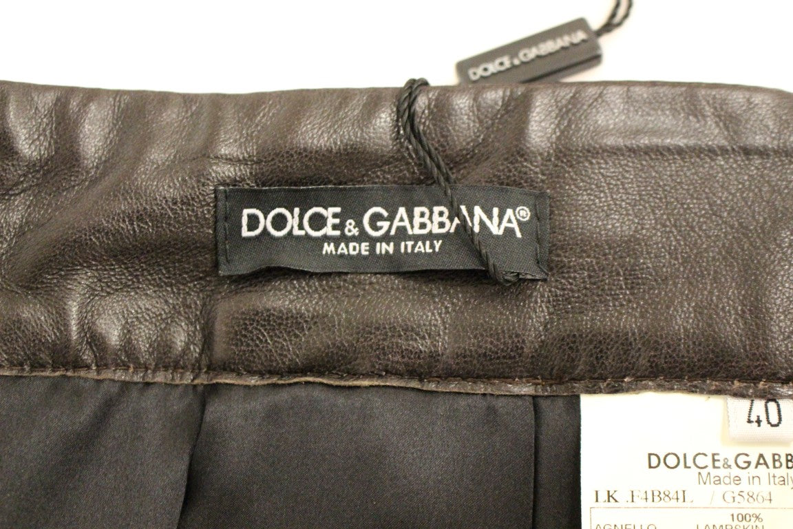 Dolce & Gabbana brown straight skirt in patchwork leather-8