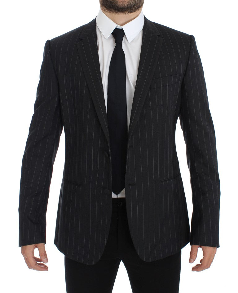 Dolce & Gabbana Grey Striped Slim Fit Wool Blazer-4