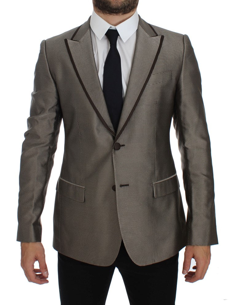 Dolce & Gabbana Brown Slim Fit Silk Blazer with Two Buttons