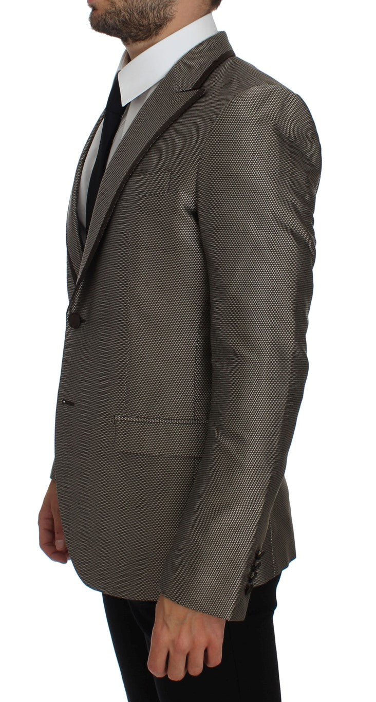 Dolce & Gabbana Brown Slim Fit Silk Blazer with Two Buttons-2