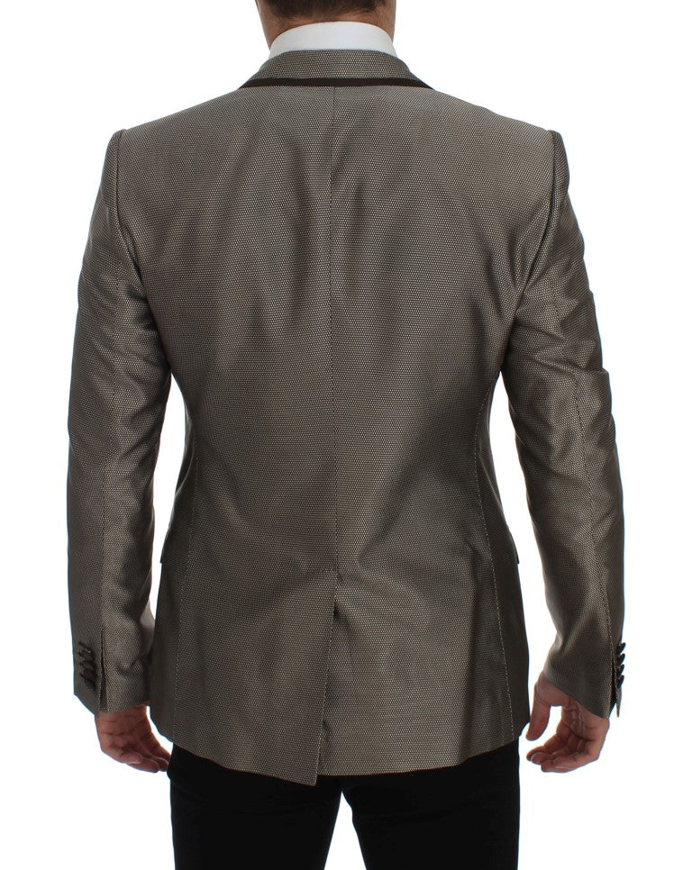 Dolce & Gabbana Brown Slim Fit Silk Blazer with Two Buttons-3