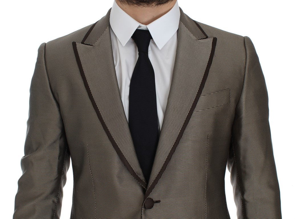 Dolce & Gabbana Brown Slim Fit Silk Blazer with Two Buttons-4