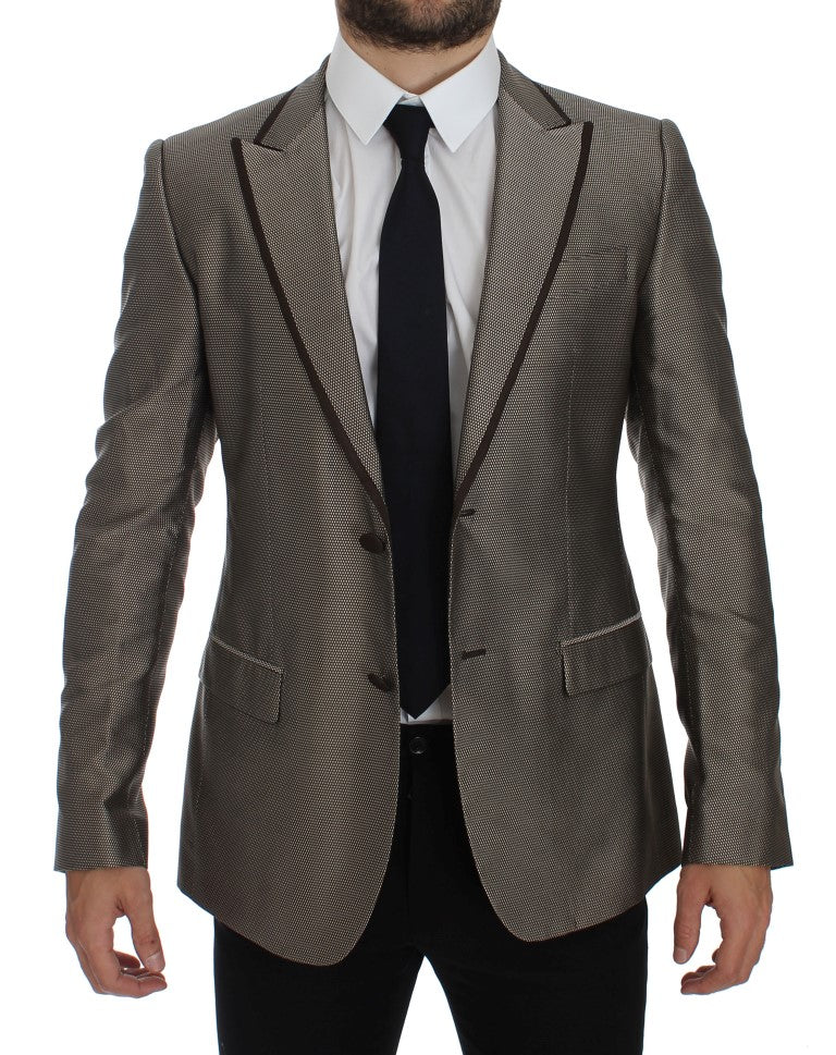 Dolce & Gabbana Brown Slim Fit Silk Blazer with Two Buttons-5