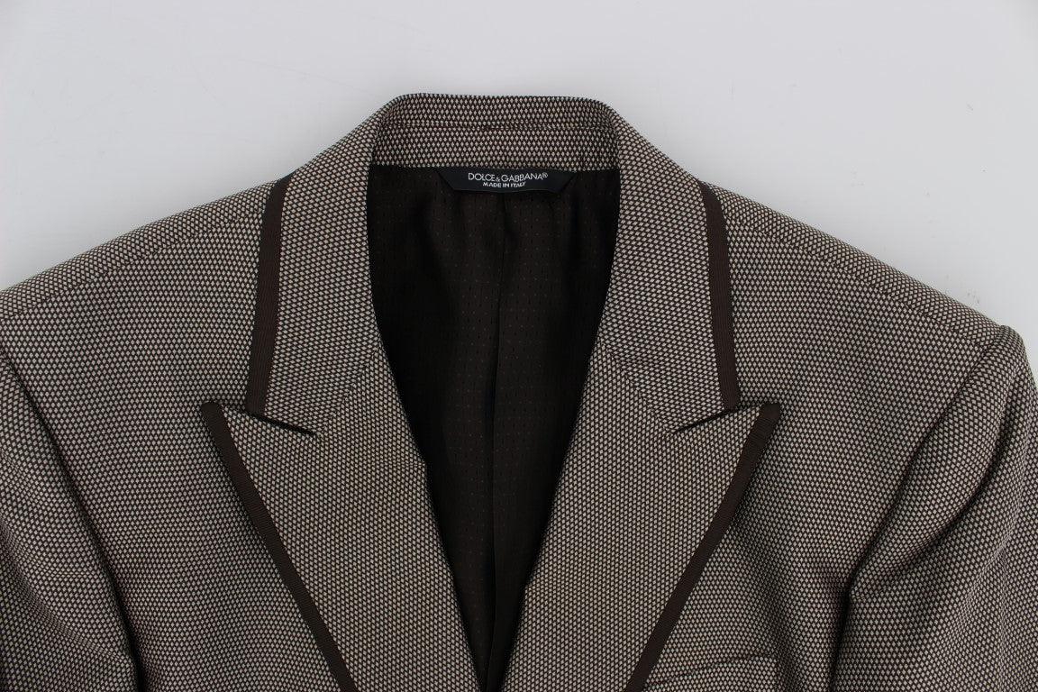 Dolce & Gabbana Brown Slim Fit Silk Blazer with Two Buttons-7