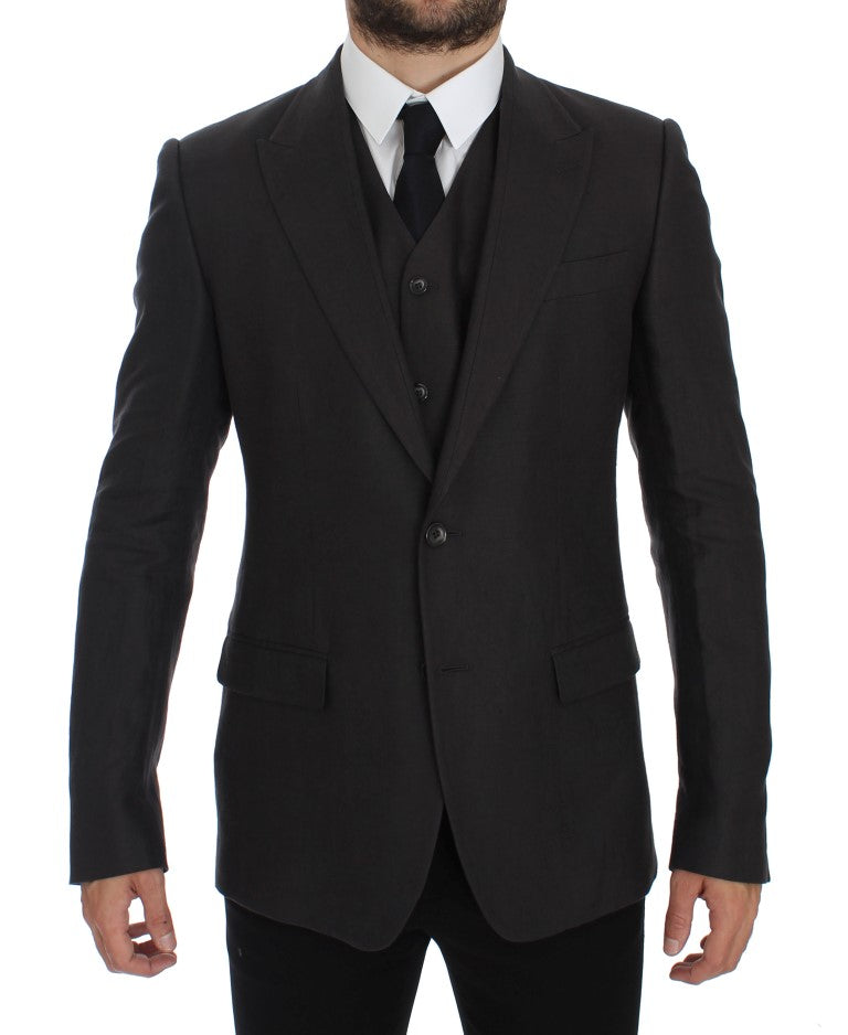 Dolce & Gabbana Grey Slim Fit Linen Blazer